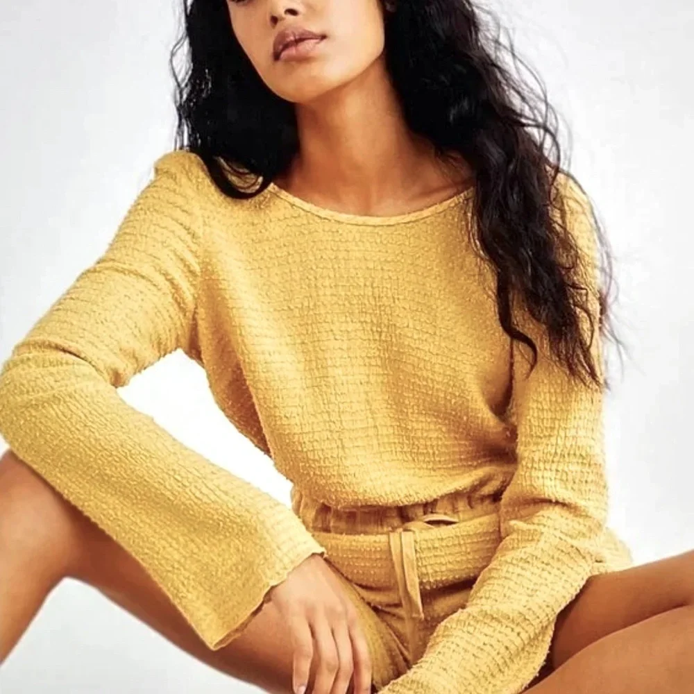 NWT FREE PEOPLE Laidback Lover Romper Size Medium Color Sunny Honey - Picture 4 of 8